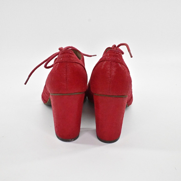 SEYCHELLES Womens Eternity Peep‎ Toe Oxford Heels Sz 6 Red Shimmer Lace Up Retro - Picture 2 of 9